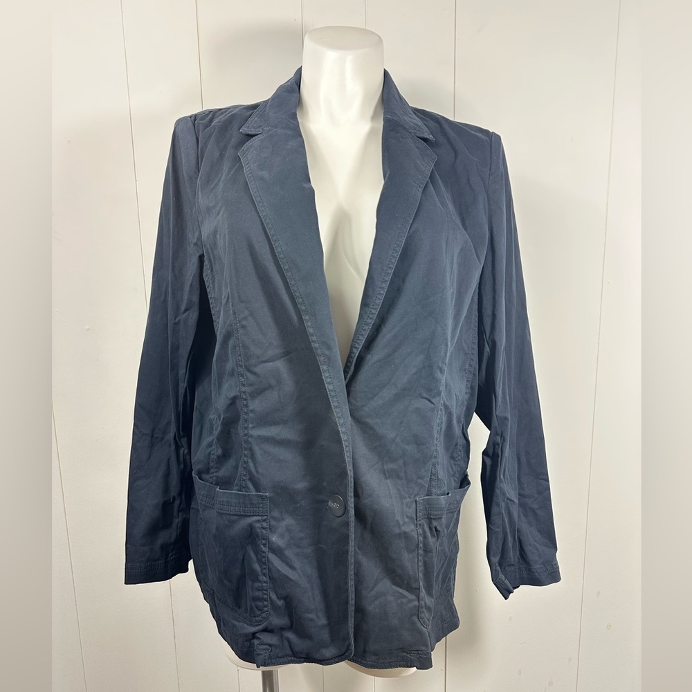 J Jill Blazer Womens XL Navy Jacket Canvas Two Button Long Sleeve Stretch